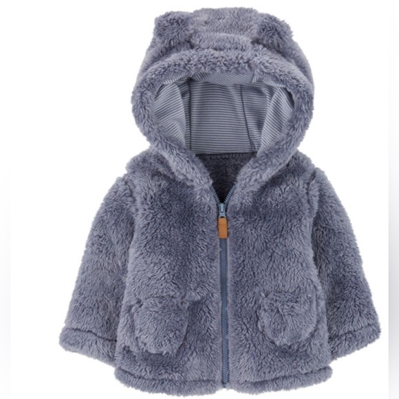 ❄️ Carter’s Blue Sherpa Hooded Baby Jacket w/ Ears – 6 Months | Super Cozy! 🐻💙 - Picture 1 of 3